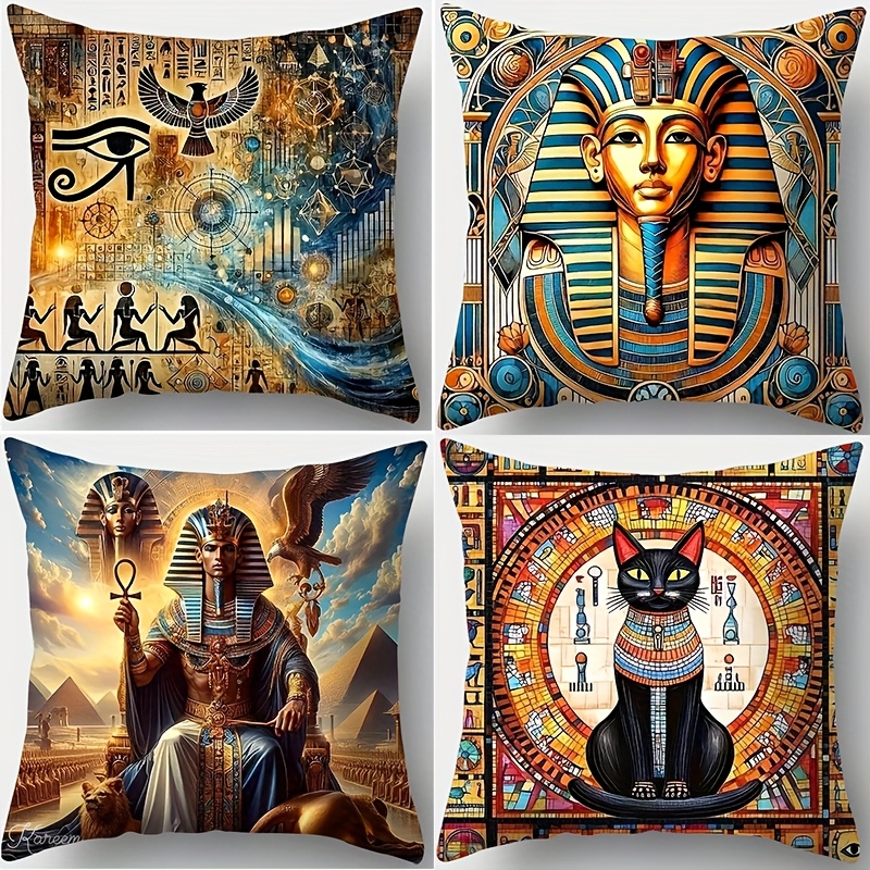 TEMU 4pcs, Printed With Ancient Egyptian Architectural Patterns, 16 X16 Inches, 18x18 Inches, 20x20 Inches, Suitable For Home Sofa Decoration, Home
