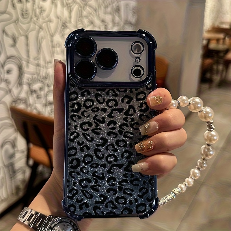 TEMU Print Phone Case With Glitter, Four-corner Drop Protection + Pearl Bracelet, Suitable For Iphone 16/15/17/17 Pro Max, Case For Iphone 11/12/12