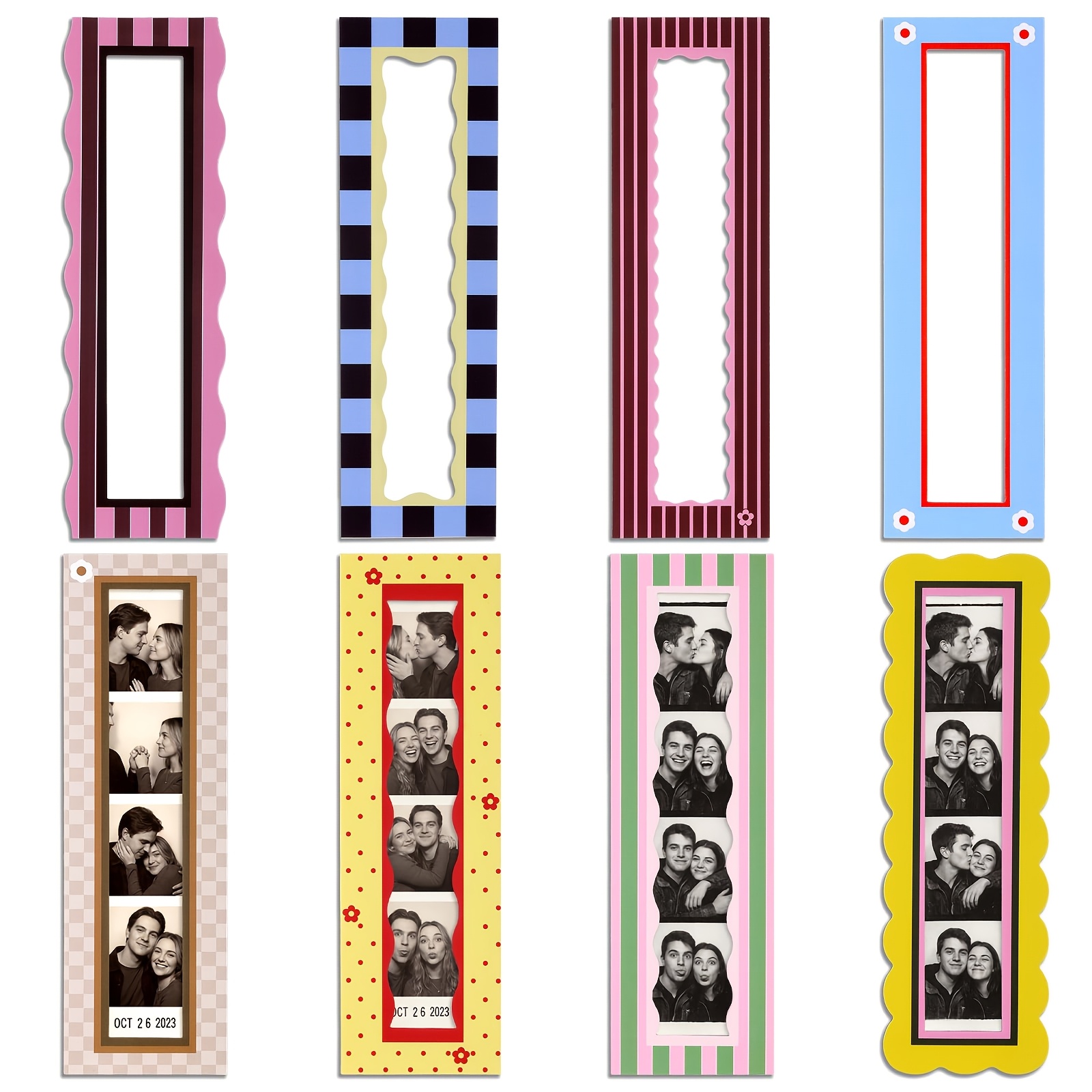 TEMU 8pcs Magnetic Photo Frame Set Suitable For 1.5 X 8 Inch Frames, Magnetic Fridge Magnets With Retro Vertical Frames, Colorful Picture Frames
