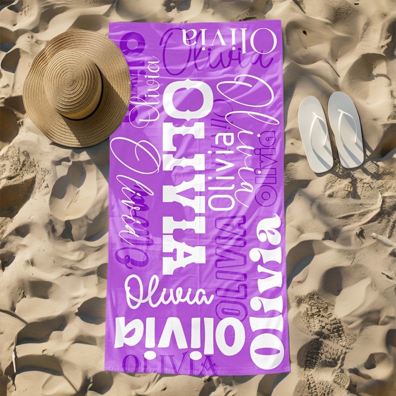 TEMU Personalized Beach Towel With Name | Oversized Custom Monogram Pool Towel, Signature Beach Towel For, Summer Cute Vacation Gift, Picnic Towel,