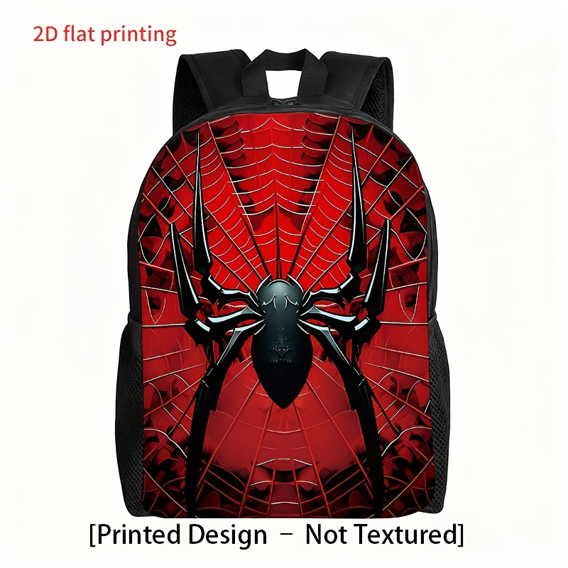 TEMU 1pc Red Spider Web Pattern Print Bag (2d Flat Printing) Lightweight Travel Backpack For School, Work, And Leisure, Professional Laptop Bag,
