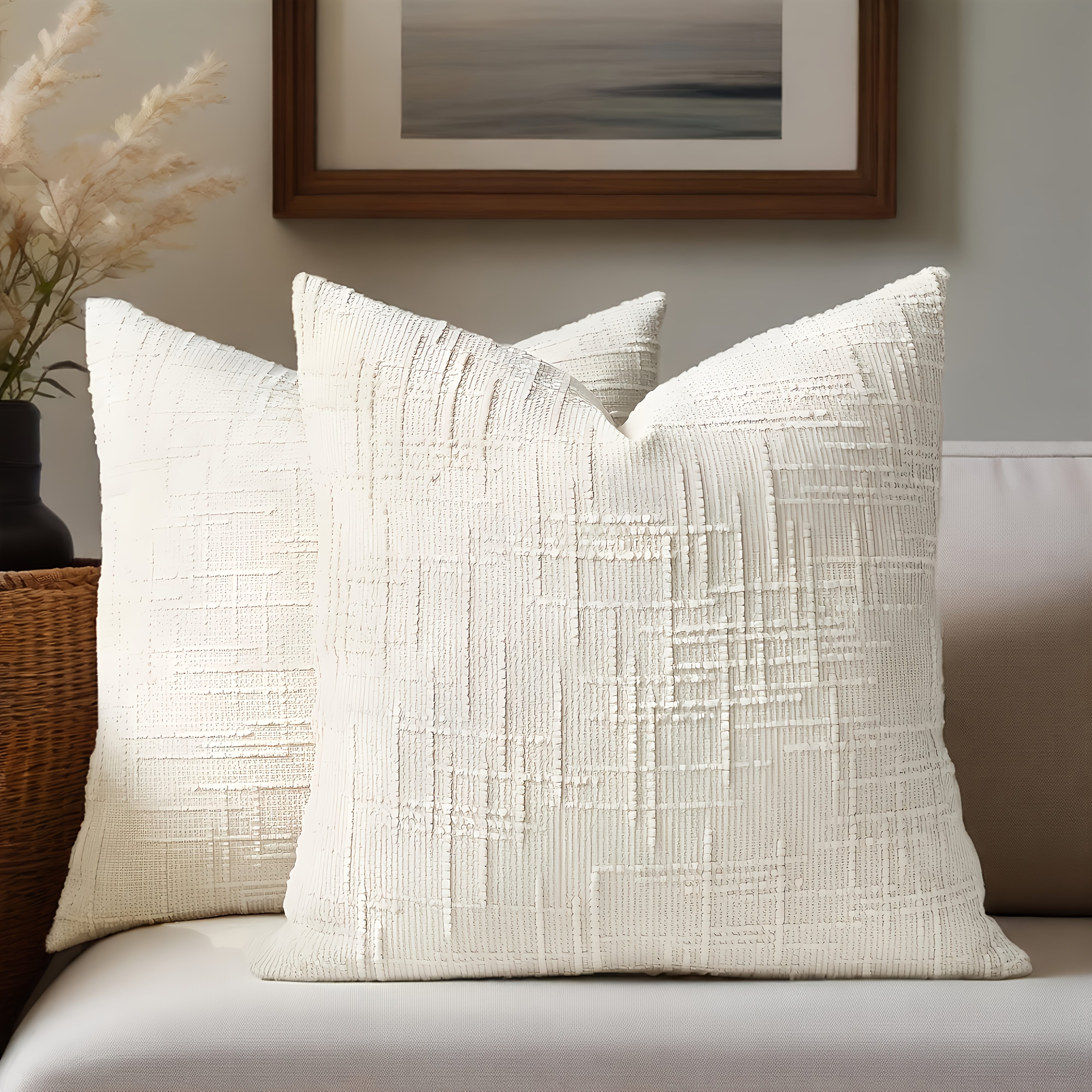 TEMU 2 Unique French Bamboo Pattern Chenille Pillow Covers, 100% Polyester, Zippered Covers, Suitable For Modern Sofas And Living Rooms, Car