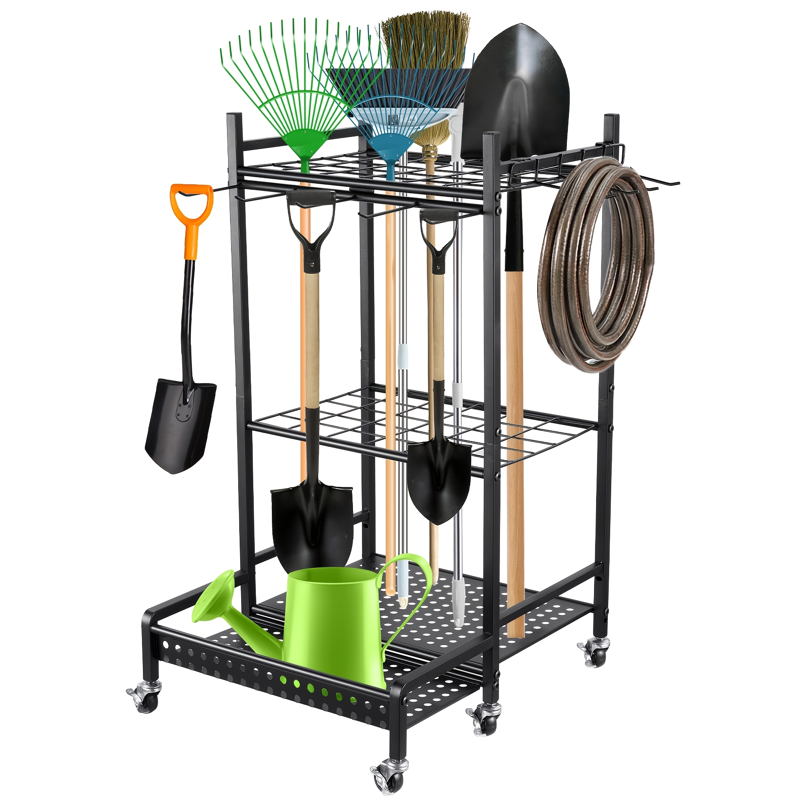Image of Tool Storage Box, Heavy-duty Steel Garden , Suitable For Garage Organization And Sheds, To 50 Long-handled Tools/rakes/brooms, Black., Box,cabinet,rack For Outdoor Storage
