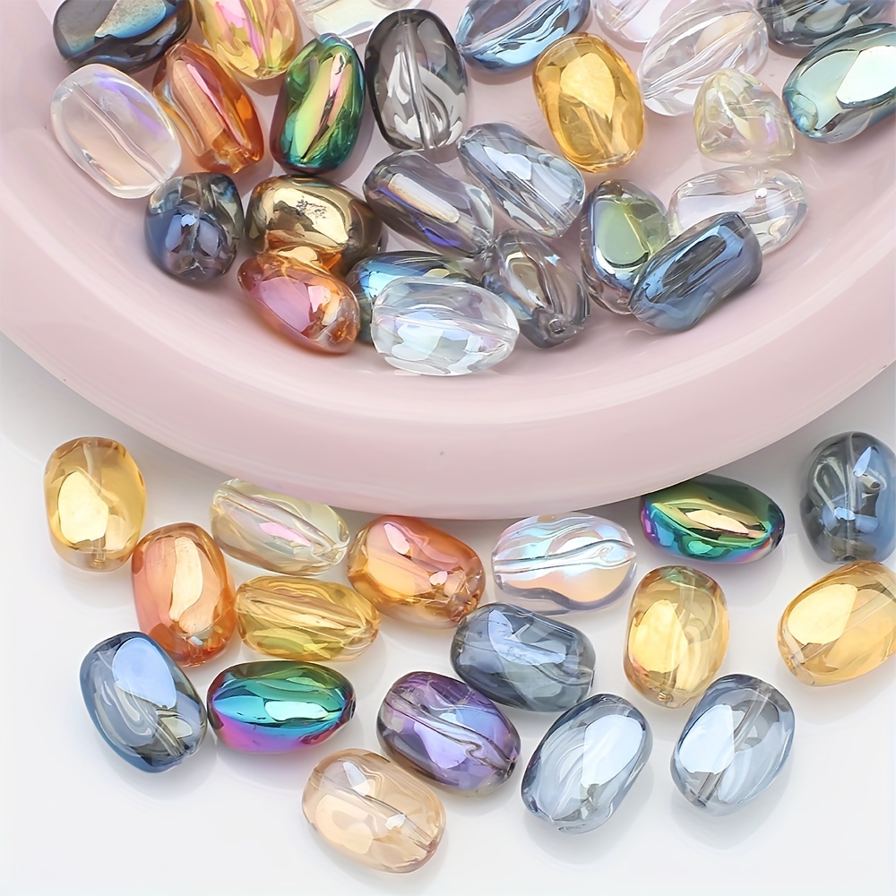 

20pcs 11x15mm Iridescent Glass Beads, With Hole - Making, Earrings, Bracelets & Necklaces