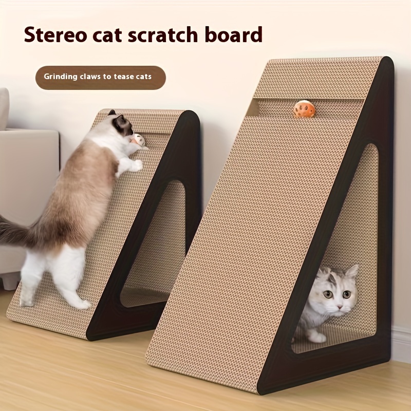 

1pc Multi-level Cat Scratcher With Teaser Ball - Fiberboard Scratching Post For Cats, Vertical Board With Corrugated Paper Nest, Interactive Feline Play Toy