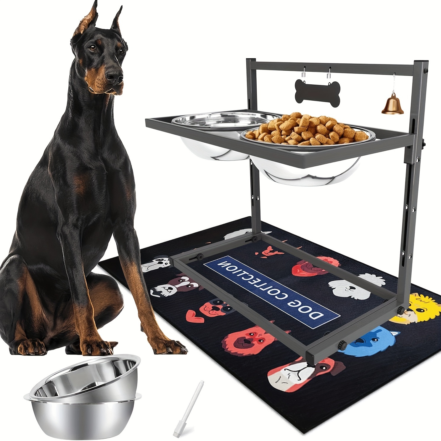 

Height Elevated Dog Bowl Stand 2 Stainless Steel Bowls - -tip, Pen Included For Breeds