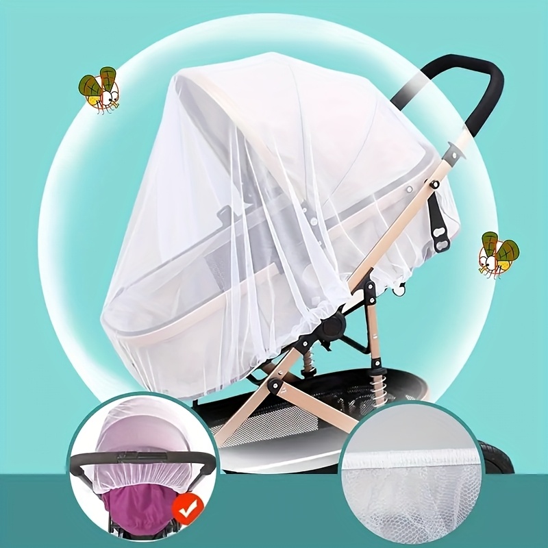 Durable White Baby Carriage Mosquito Net - Breathable Polyester Mesh for Strollers, Bassinets & Portable Cribs - Perfect for Outdoor Use with Kids