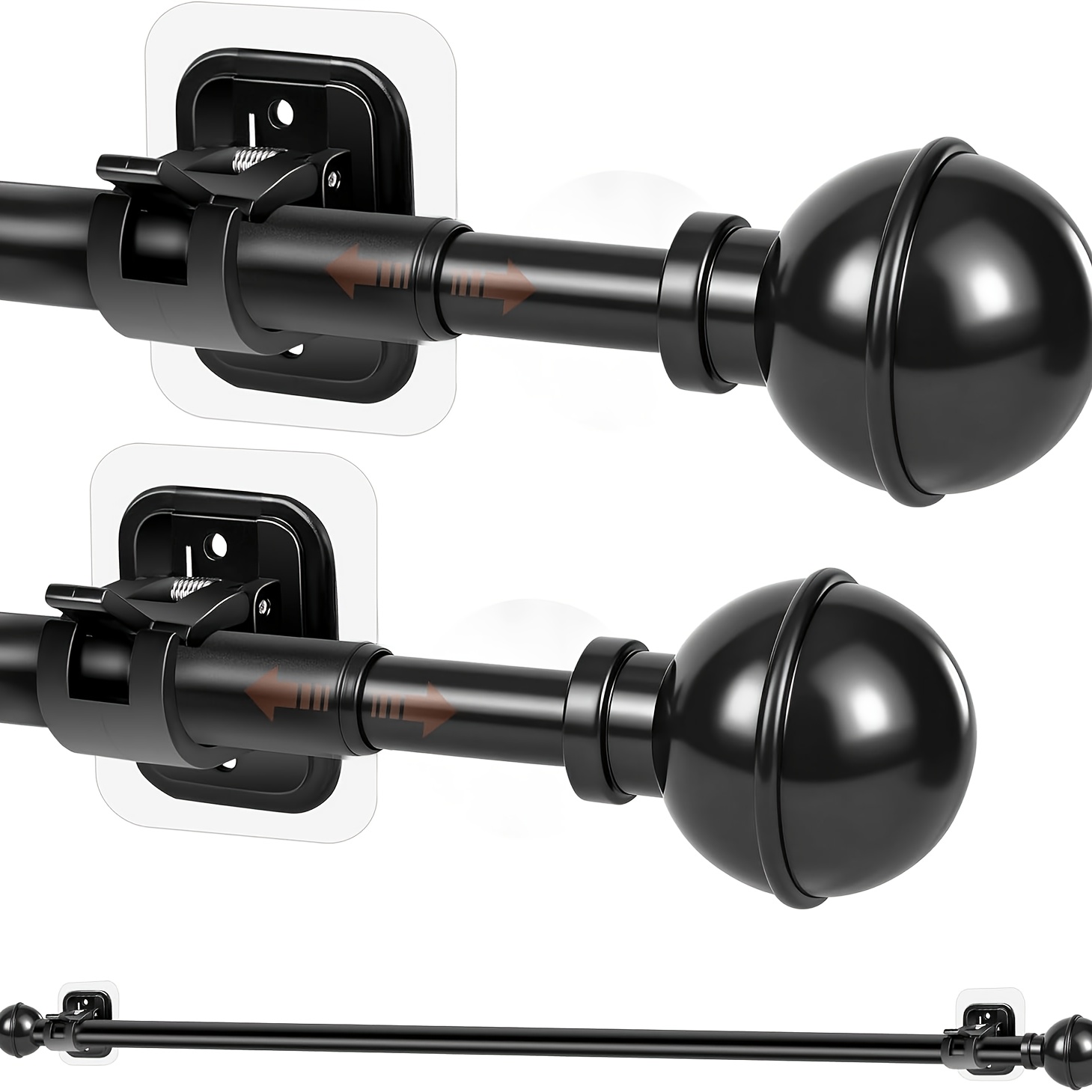 2 Sets Extendable Curtain Rail, Curtain Rod Holder, No Drilling Required | 77-140 Cm, Black Curtain Rod Holder, Stainless Steel Curtain Rod, Bedroom, Living Room, Kitchen, Bathroom, Motorhome