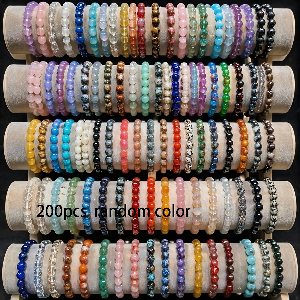 Image of 200pcs Random Colors Glass Beaded Bracelets, Boho Style Elastic Adjustable Bracelet, Handmade Fashion Jewelry For Men, Daily Wear Outdoor Holiday Gift