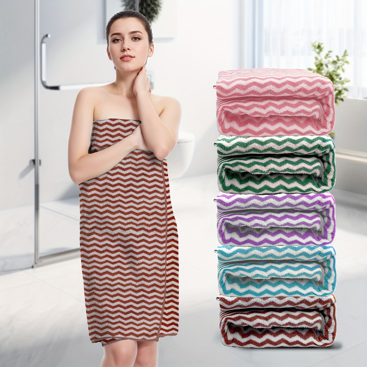 

1pc Striped Bath Towel, Absorbent & Quick-drying Face Towel, Super Soft & Skin-friendly Bathing Towel, For Home Bathroom, Ideal Bathroom Supplies