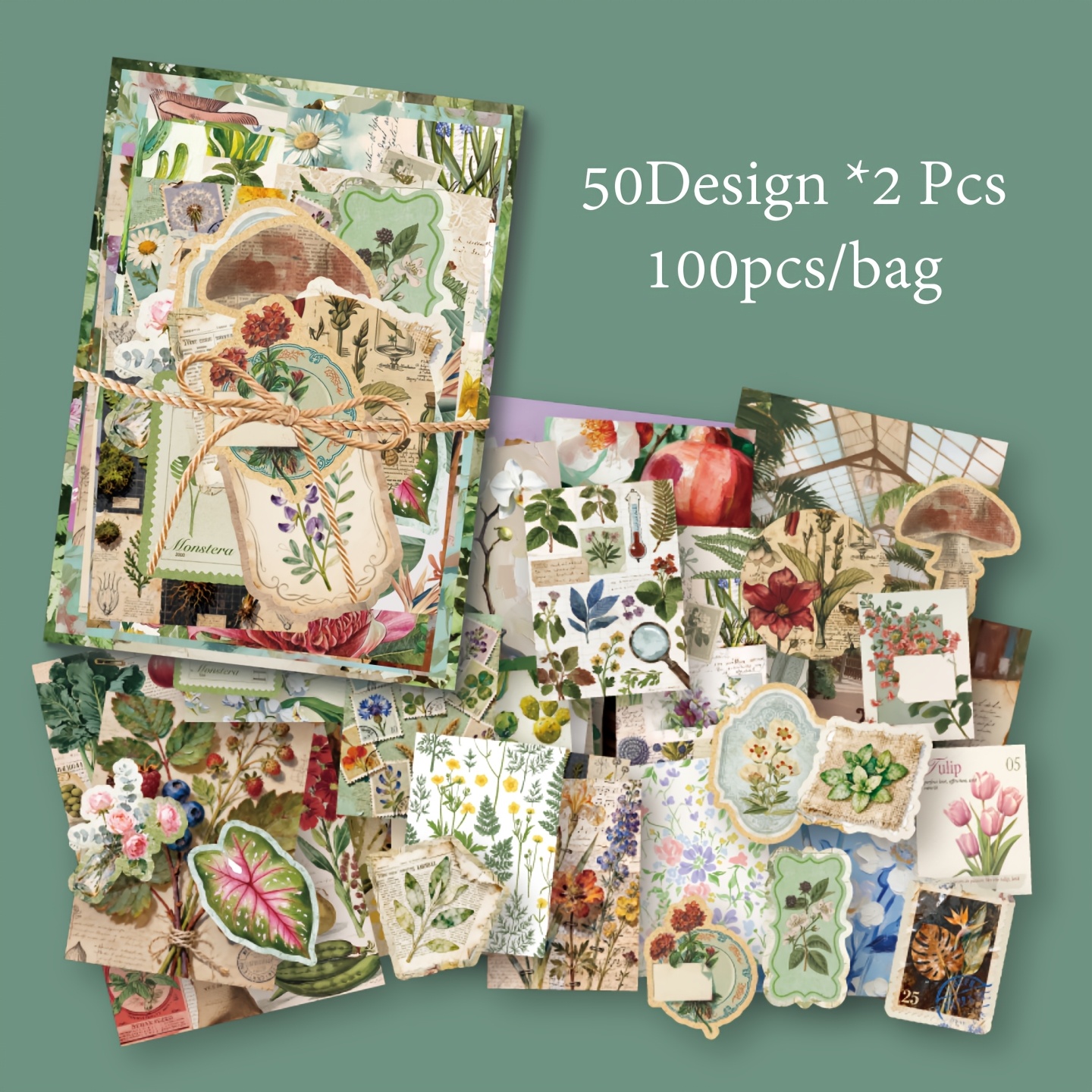 Image of 100pcs/160pcs Bag, Large Material Paper, Vintage Paper Notebook Scrapbooking Supplies Set, Aesthetic Decorative Craft Paper, Suitable For Planners, Journaling, Junk Journals, Vintage Crafts