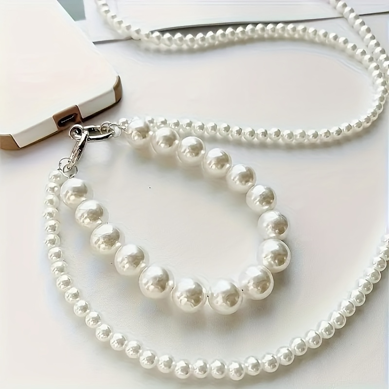 1pc Artificial Pearl Mobile Phone Lanyard Crossbody Wind Hand Shoulder Strap Neck Strap Detachable New Style Versatile
