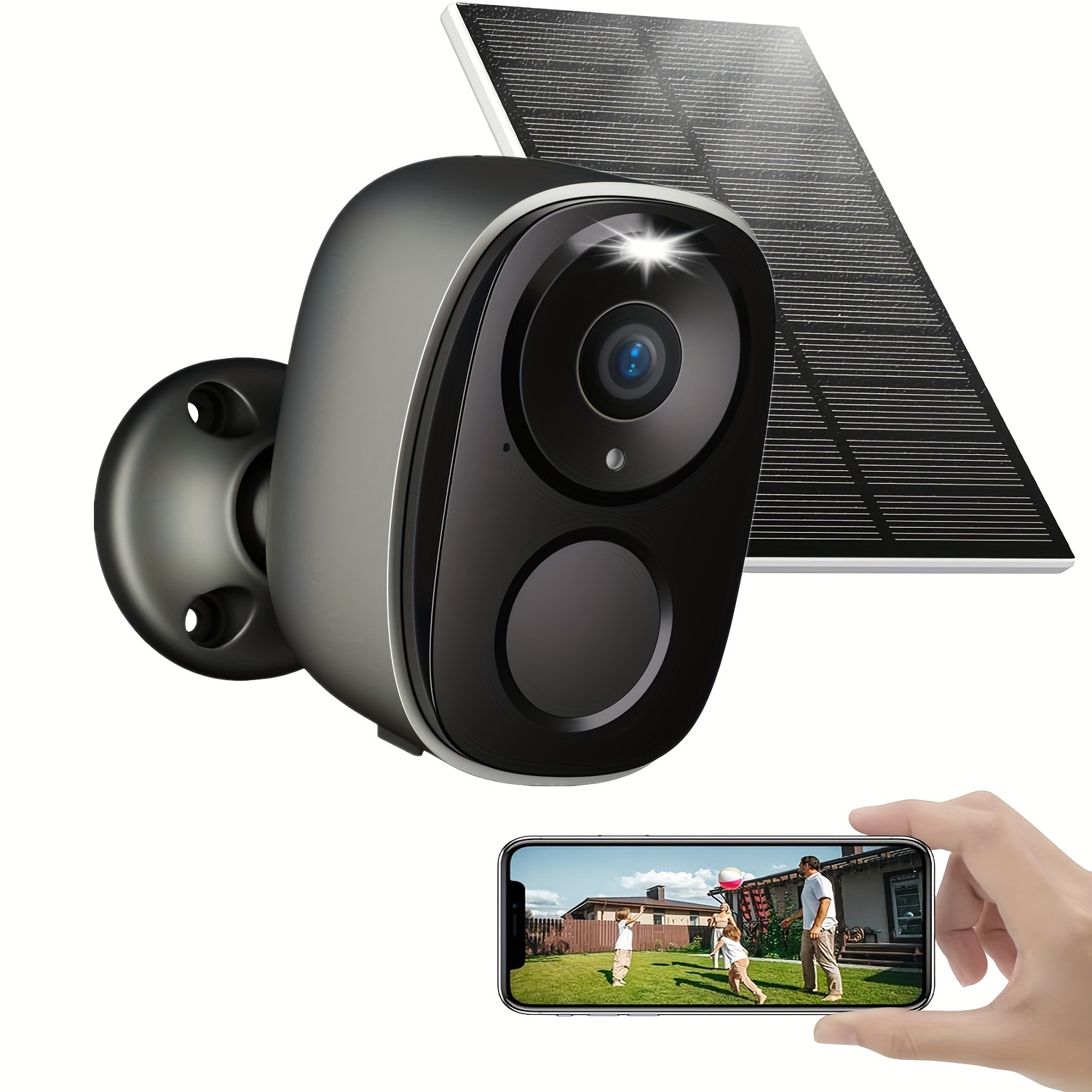 Image of Black 3mp Security Cameras Wireless Outdoor 1pc Solar Battery Powered Security Outdoor Cameras For With Spotlight & Siren Alarm, Ip65, 2-way Audio, Color Night Vision, Ai Detection For , Works/alexa