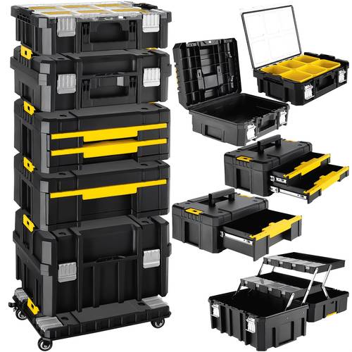 de herramientas apilable con ruedas, organizador modular de herramientas de 4-6 niveles, baúl de almacenamiento portátil de plástico con compartimentos con cerradura y plegables, almacenamiento de herramientas de gran capacidad para garaje, reparaciones y