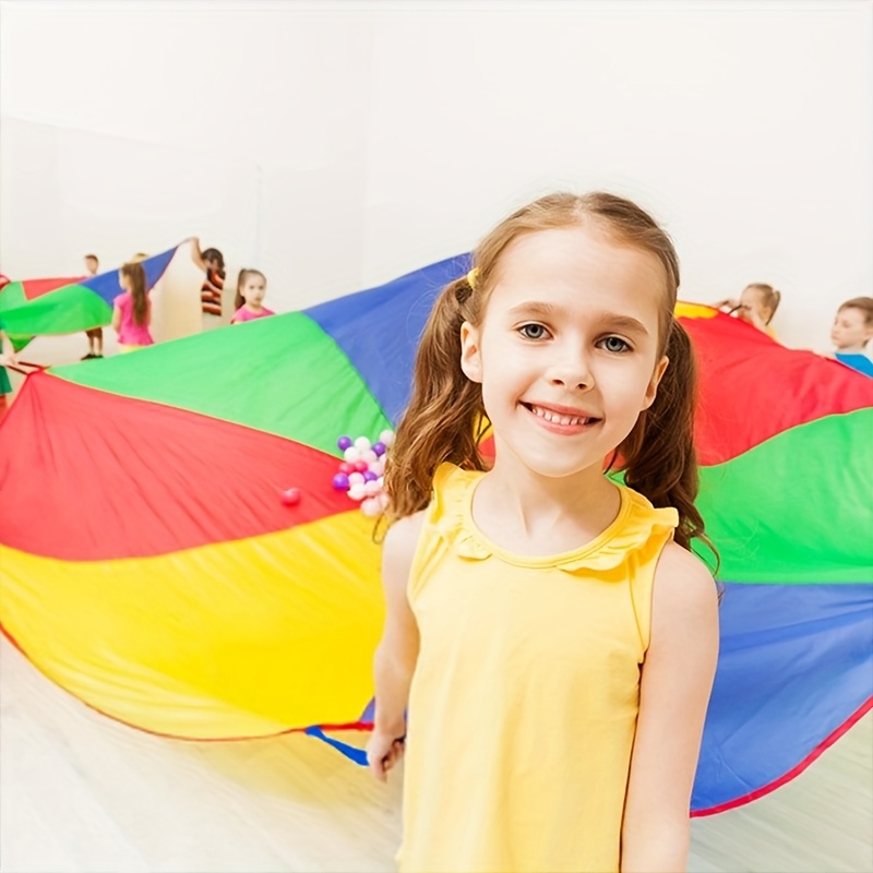 TONELAB Rainbow Parachute with Handle - Colorful Outdoor Activity for Teamwork, Family Fun & PE Equipment, Perfect for Youngsters, School Gym Classes, Halloween, Christmas & Thanksgiving