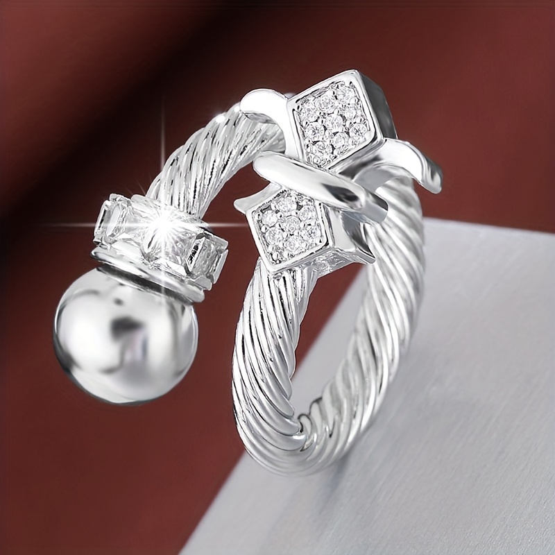 Adjustable Golden Ring with Sparkling Zirconia Accents