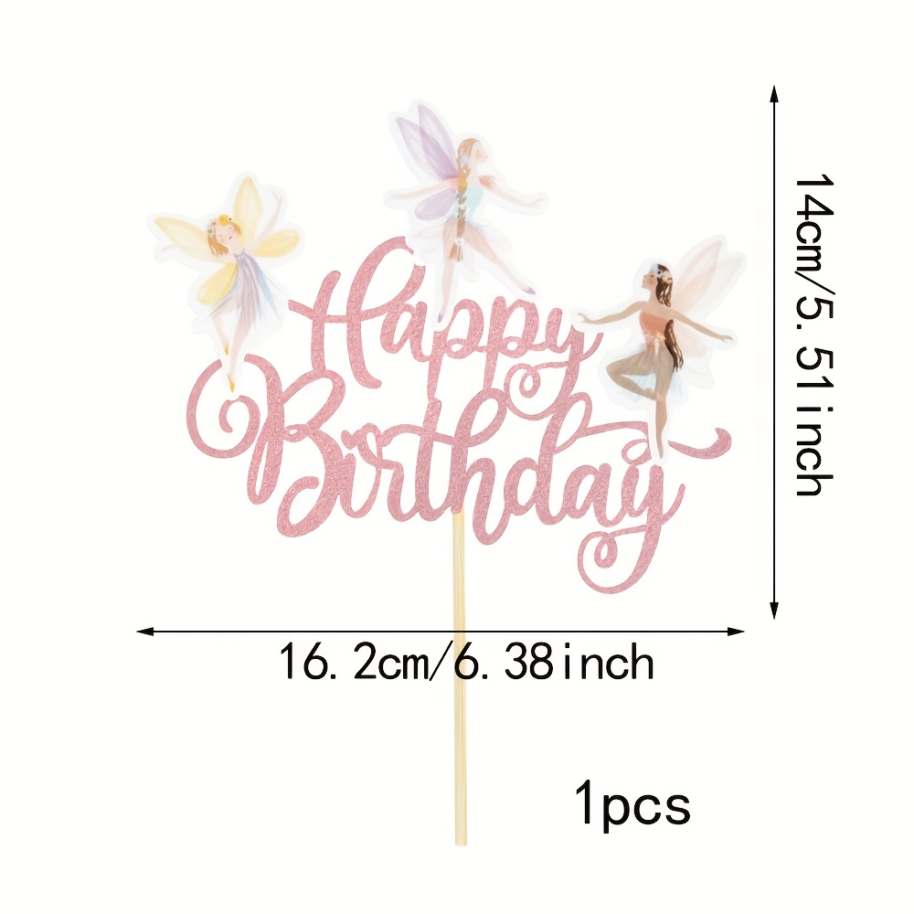 Image of 1-pack Fairy Happy Birthday Cake Topper, Garden Flower Fairy Cake Decorations, Fairy Theme Birthday Party Cake Decorations, Pink，halloween, Christmas
