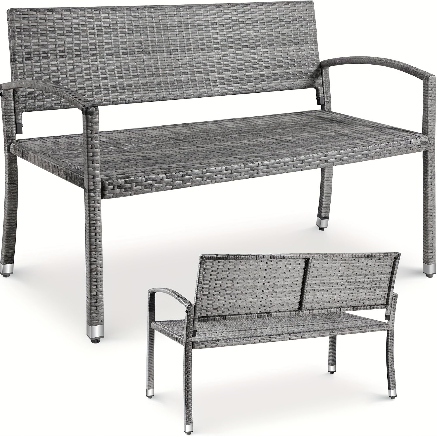 TEMU Outdoor Leisure Bench, Garden Bench, Polyrattan Bench Weatherproof, 2 Seater Garden Bench With Backrest, , 320kg Load Capacity, 122x60x85cm,