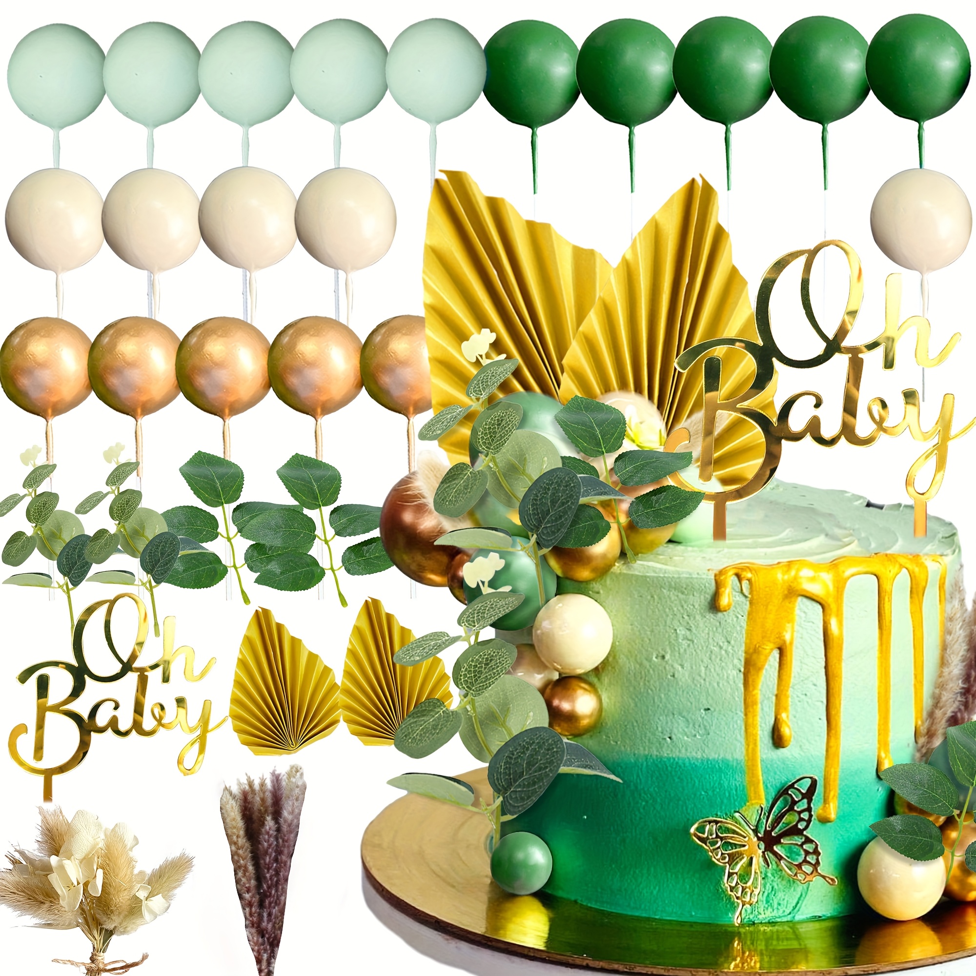 Laventy 37pcs Green Cupcake Topper Cake Topper Gender Reveal Party Cake Decoration For Gender Reveal Party