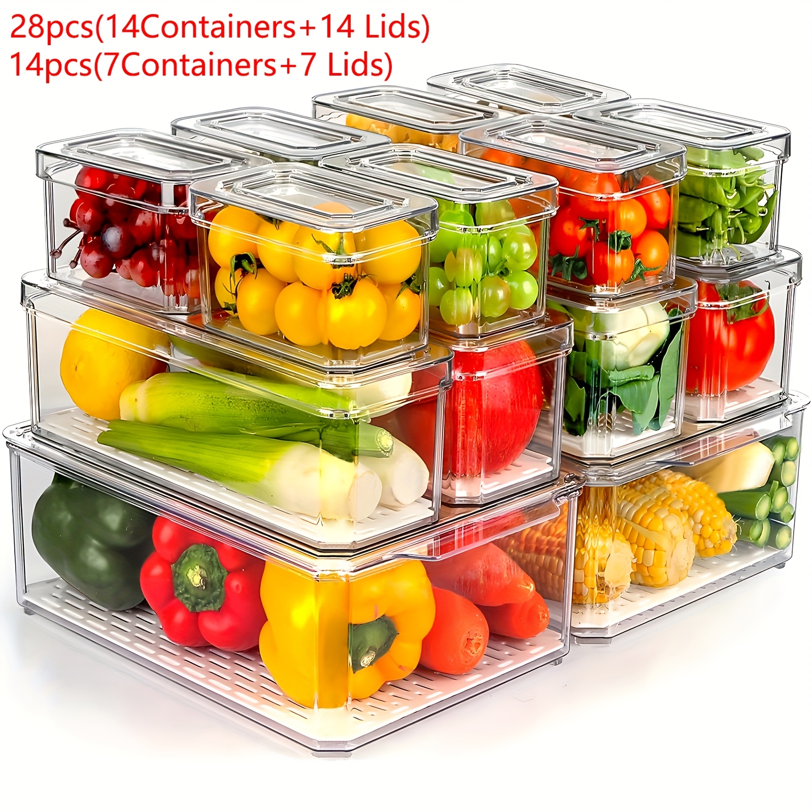 thelife 28 14pcs fridge organizer 14 7 container 7 lid   rv kitchen food storage and organization dishwasher safe black kitchen organization essential