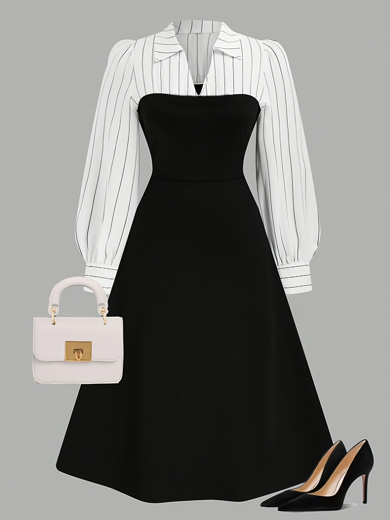 a vintage french style black white striped dress elegant