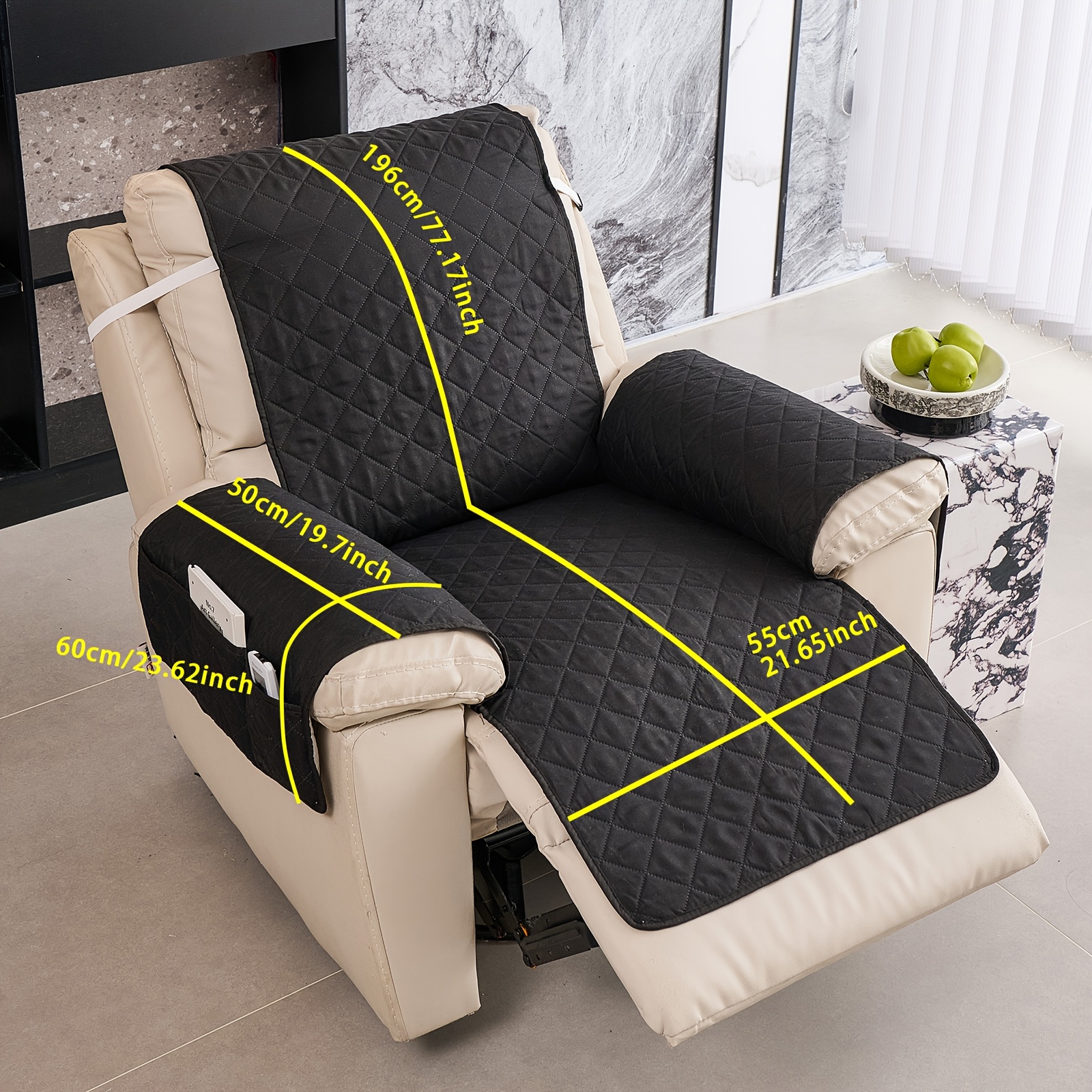 TEMU 1pc Sofa Cover With Ultrasound Process; Sofa Cover With Plaid Pattern; With Bandage; With Pocket; Washable Sofa Cover Living Room Furniture