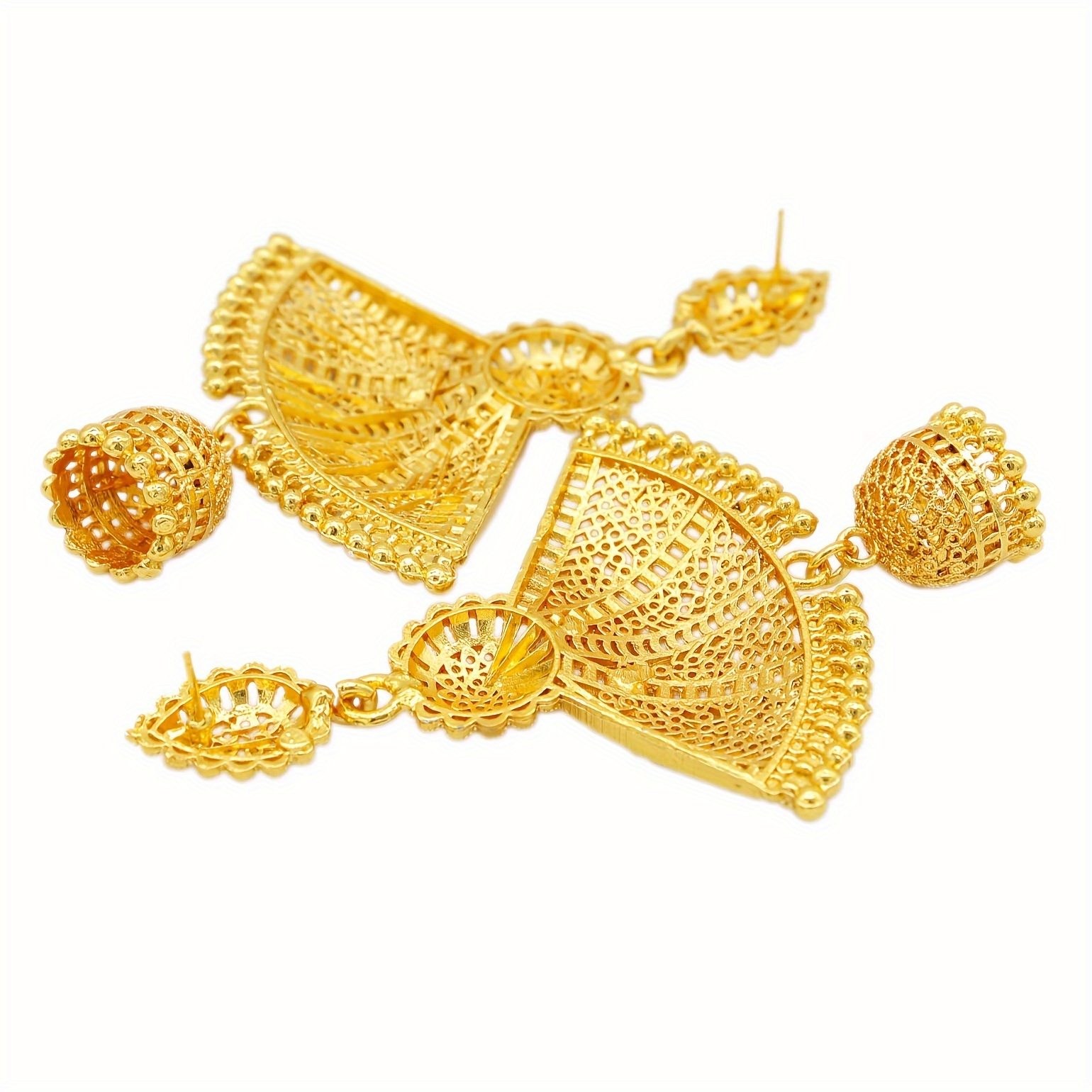 Women's Gold-Plated Fan Shape Earrings, Middle Eastern Style