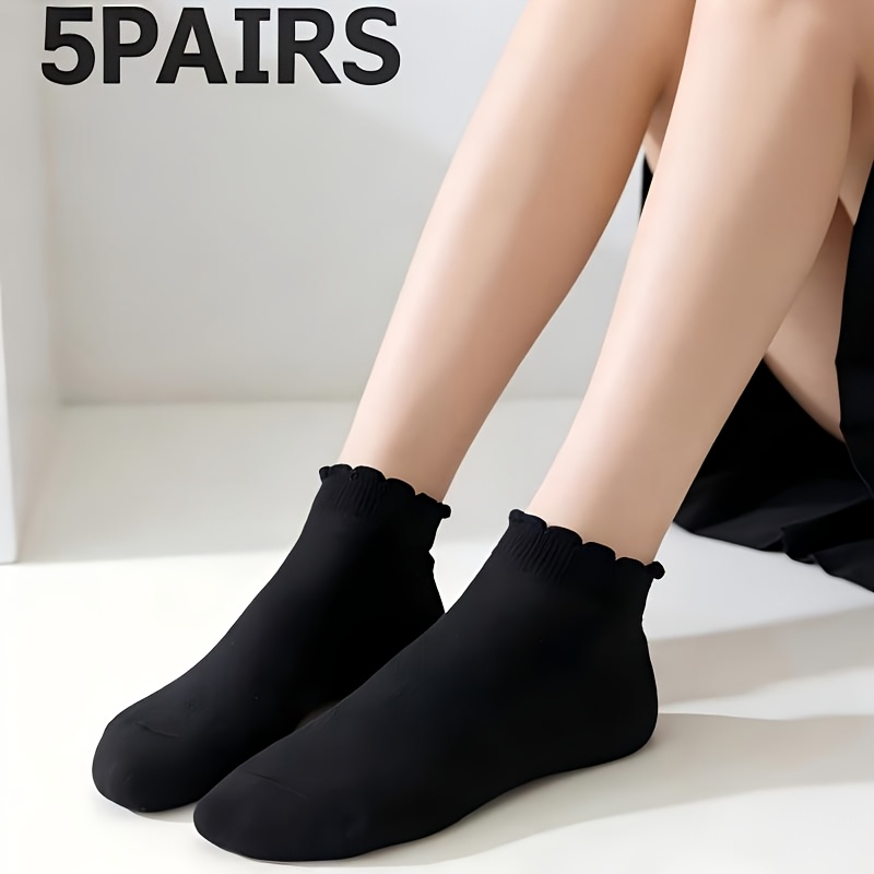 TEMU 5 Pairs Of Lace Mesh Women's Socks, Easy And Stylish Trendy Socks, Suitable For Work, Dates, And , Versatile Lace Mesh Socks, Black And White