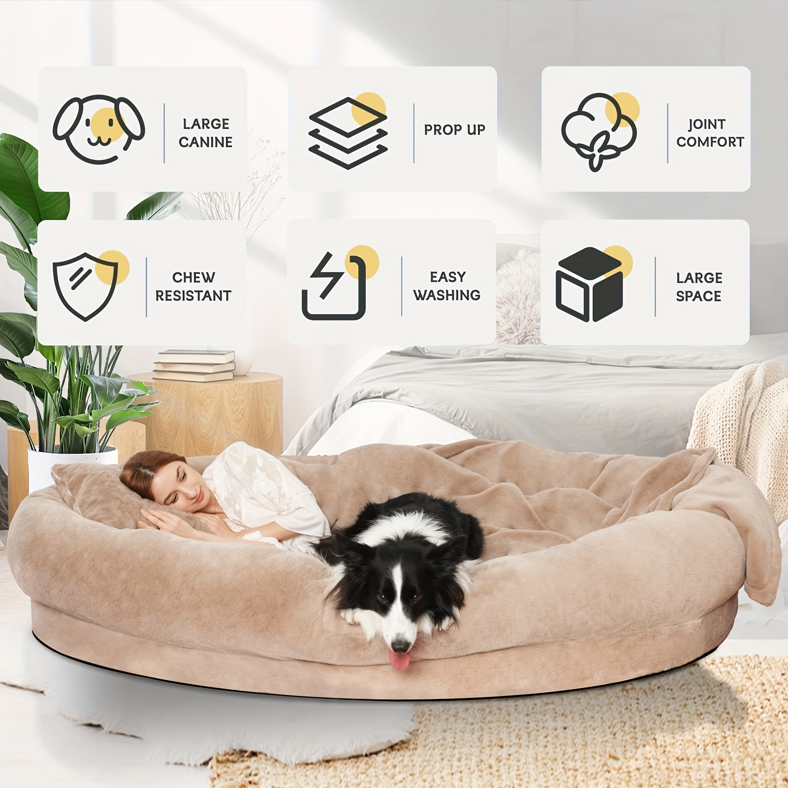 large orthopedic dog bed washable   fur pet bed for humans dogs all breeds sizes shared   bed for couples   indoor outdoor couch replacement easy clean shared napping bed indoor outdoor pet bed cozy lounging spot durable pet bed Product details 1