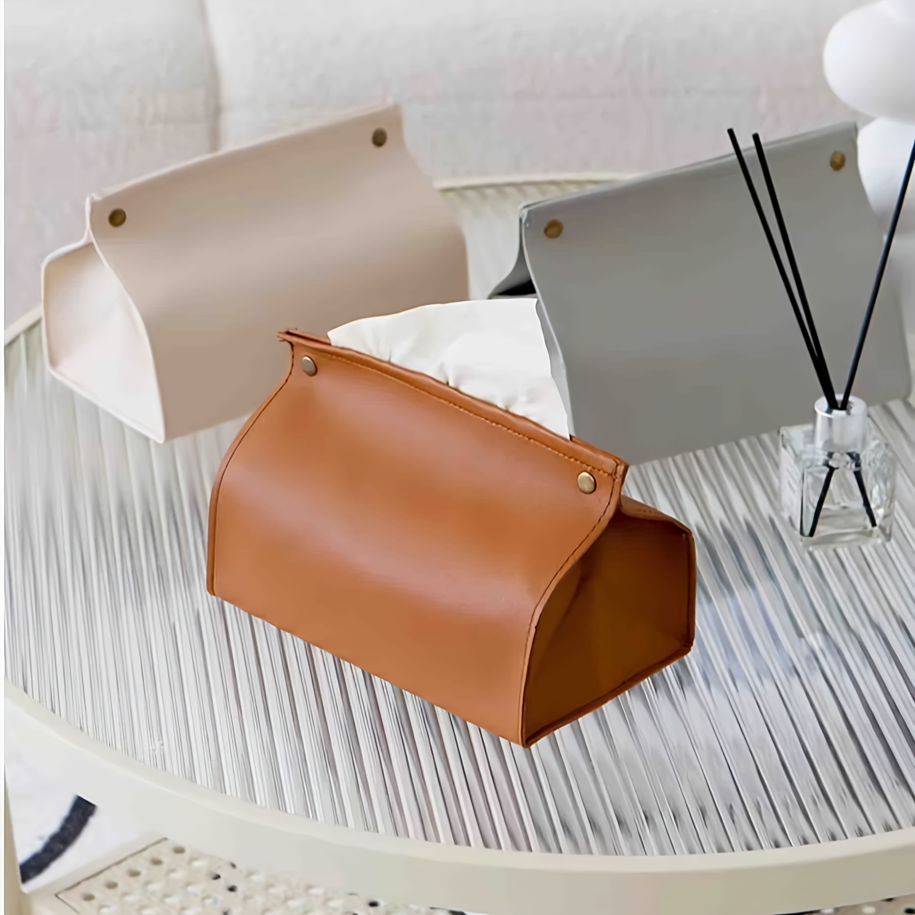 

Chic -style Faux Leather Tissue Holder - Versatile Storage For Living Room, Car & More