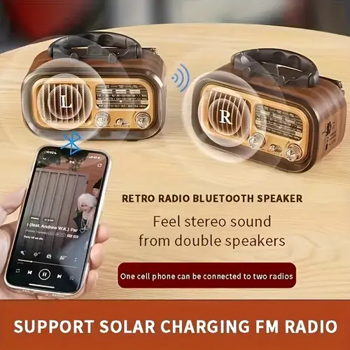 solar powered radio wireless phone holder convenient high quality subwoofer retro wireless speaker and frequency radio with solar panel charging remote portable retro radio