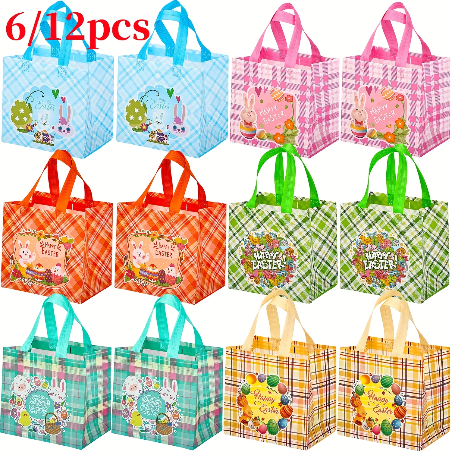 

6/12pcs Sacs de Pâques, Panier de Pâques avec Poignée Réutilisable en Non-tissé Convient pour les Fournitures de Fête de Printemps de Pâques 7.9x5.9x7.9 pouces