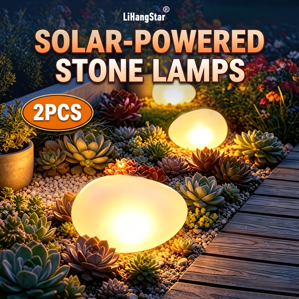 Image of 2pcs Automatic Outdoor Led Pebble Lights With Glass Shell Suitable For Garden, Pathway, Lawn,, Driveway - Path Lights With Plug-and-play Installation, For Weddings, Festivals, Landscaping