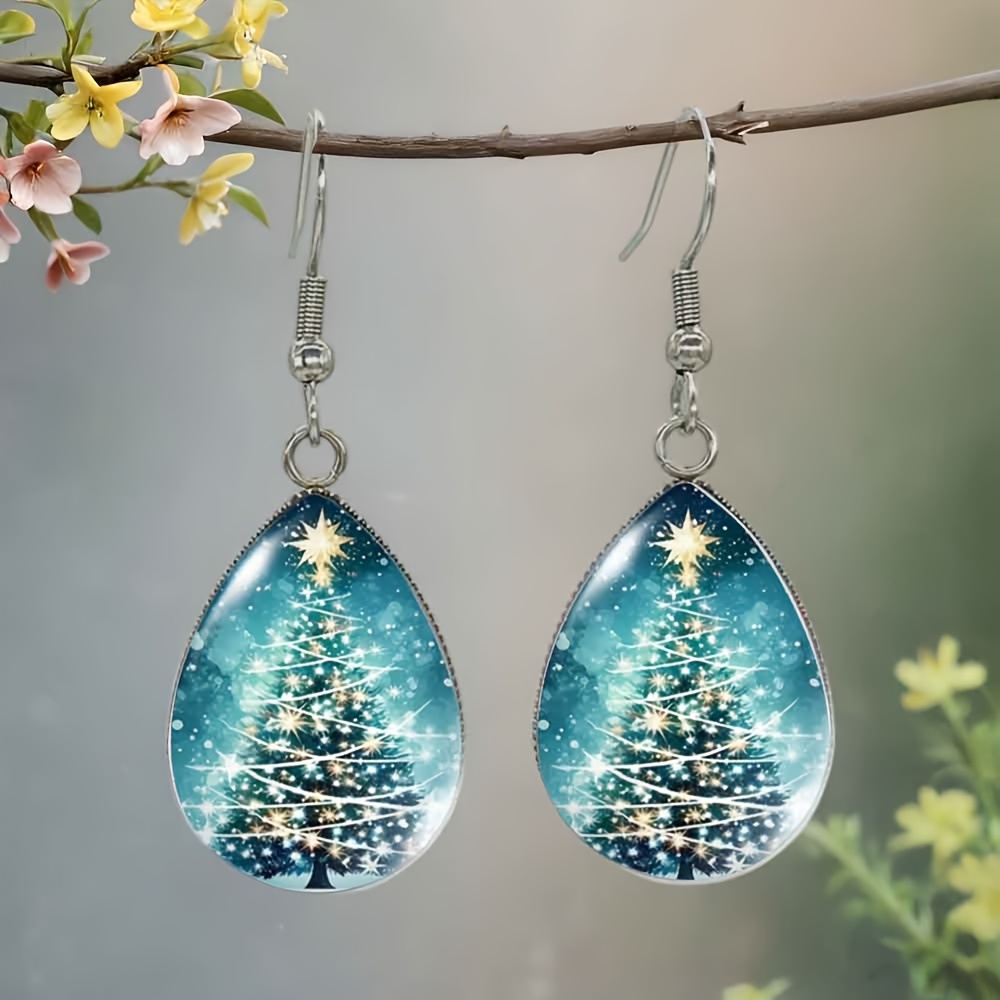 TEMU 1 Pair Christmas Starlight Universe Water Drop Earrings, Xmas For Daily Wear Or Vacation