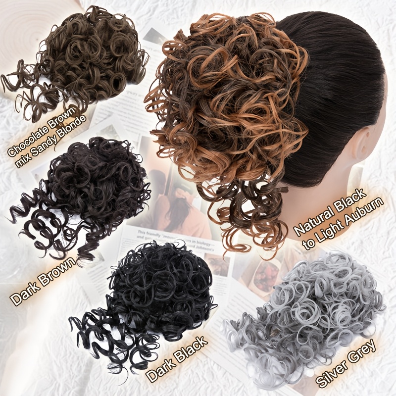afro puff drawstring ponytail extensions short   scrunchie messy bun pony tail hair piece extra thick wavy pony tails synthetic soft pineapple updo hairpiece 8inch 20  blonde brown gray ombre for christmas   use details 5