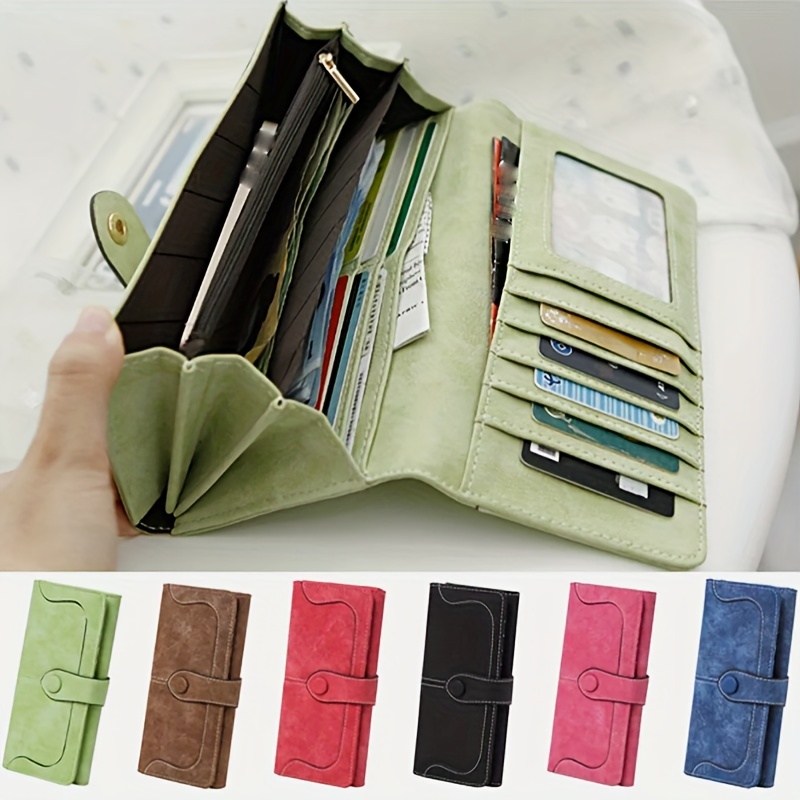 

Women's Vegan Pu Leather Wallet, 17 Card Slots Card Holder Bifold, Large Capacity Zipper Pocket Phone Handbag With Id Window