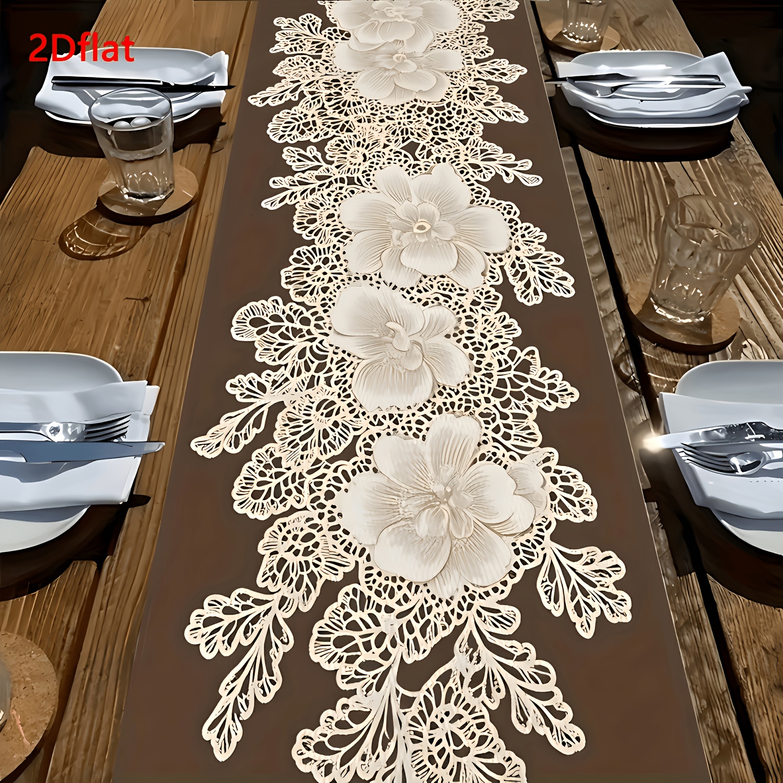 TEMU de mesa elegante de 1 pieza, color beige y marrón, adornado con un floral , de tela duradera de color marrón . Adecuado para mesas de comedor,