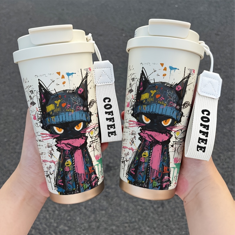 

530ml Coffee Cup, Cartoon, Cute, Fun, Portable Dual Drink , Cold Water Cup, Suitable For Hot And Cold Beverages, Suitable For Men And Women, Office, Home, Outdoor, 's Day Gifts