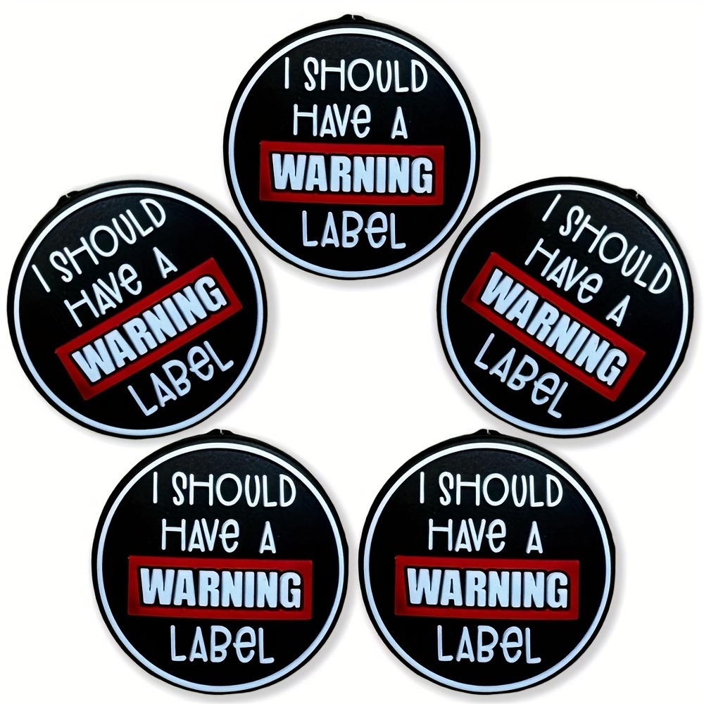 

5pcs Whimsical 'i A Warning Label' Silicone Beads - Vibrant Diy Crafting Essentials For Customizing Colorful Ballpoint Pens, Keychains, And Jewelry Accessories With Endless Creative