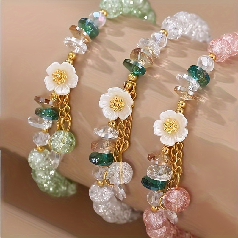 

3-piece Set: Elegant Camellia Flower Glass Bracelets - Perfect For Vacation, Parties & Everyday Wear - Random Colors Flower Necklaces For Women Flower Jewelry For Women