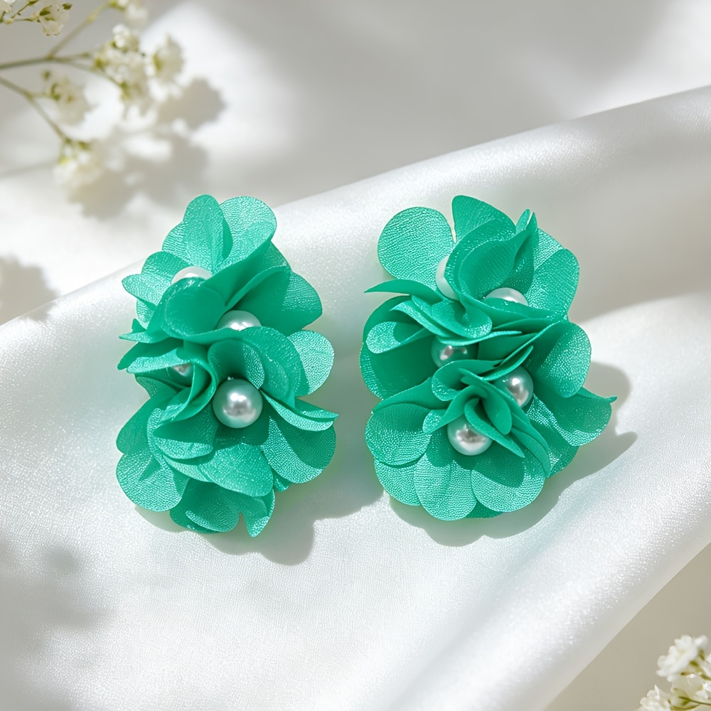 Bohemian Fabric Flower Ear Clips for Women, Colorful Statement Earrings