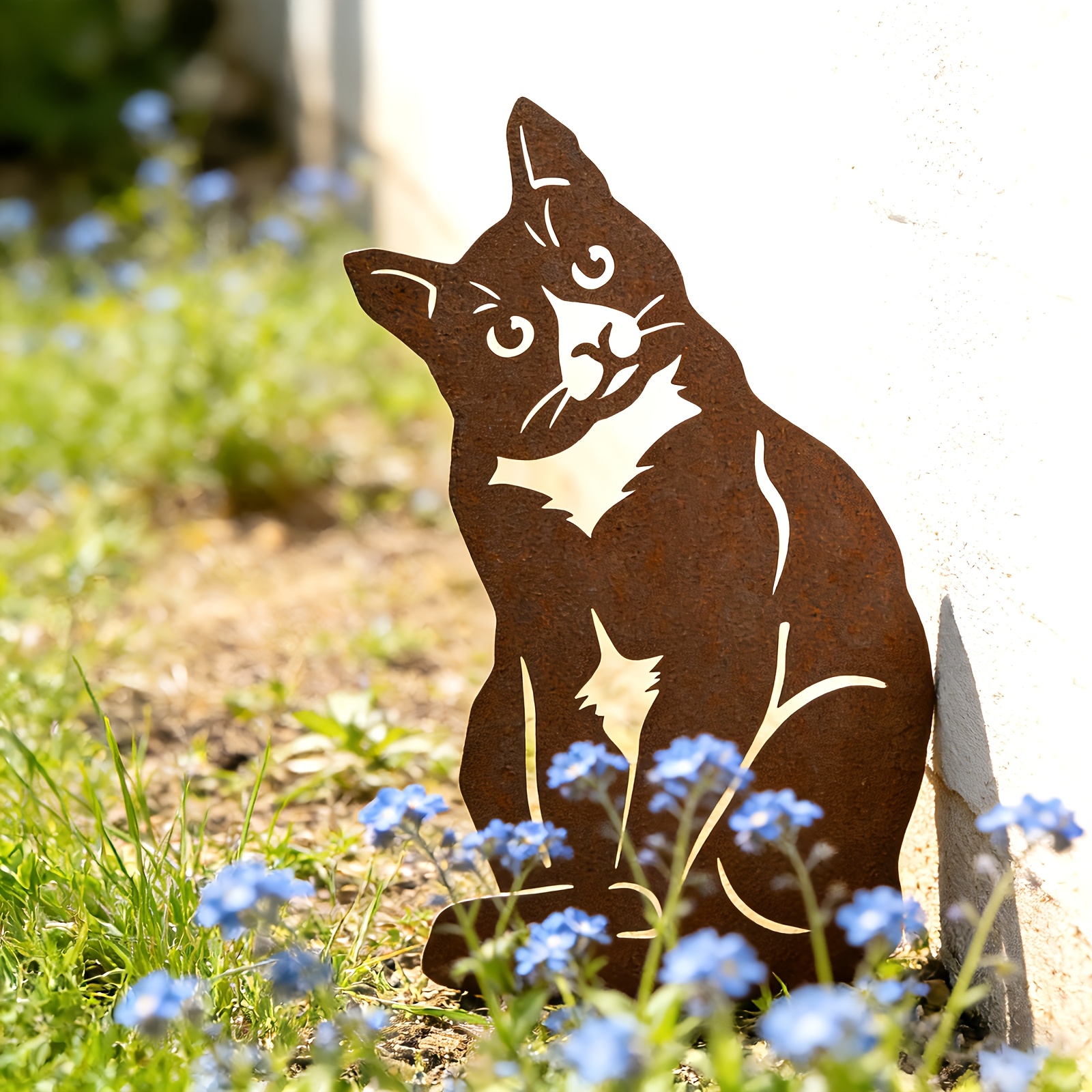 【2d Flat】 [2d Flat] Retro Tilted Head Cat Garden Stake, Country Style Outdoor Statue Ornament, Spring And Summer Courtyard Decoration Art, Pet Cat Sculpture Decoration, Courtyard