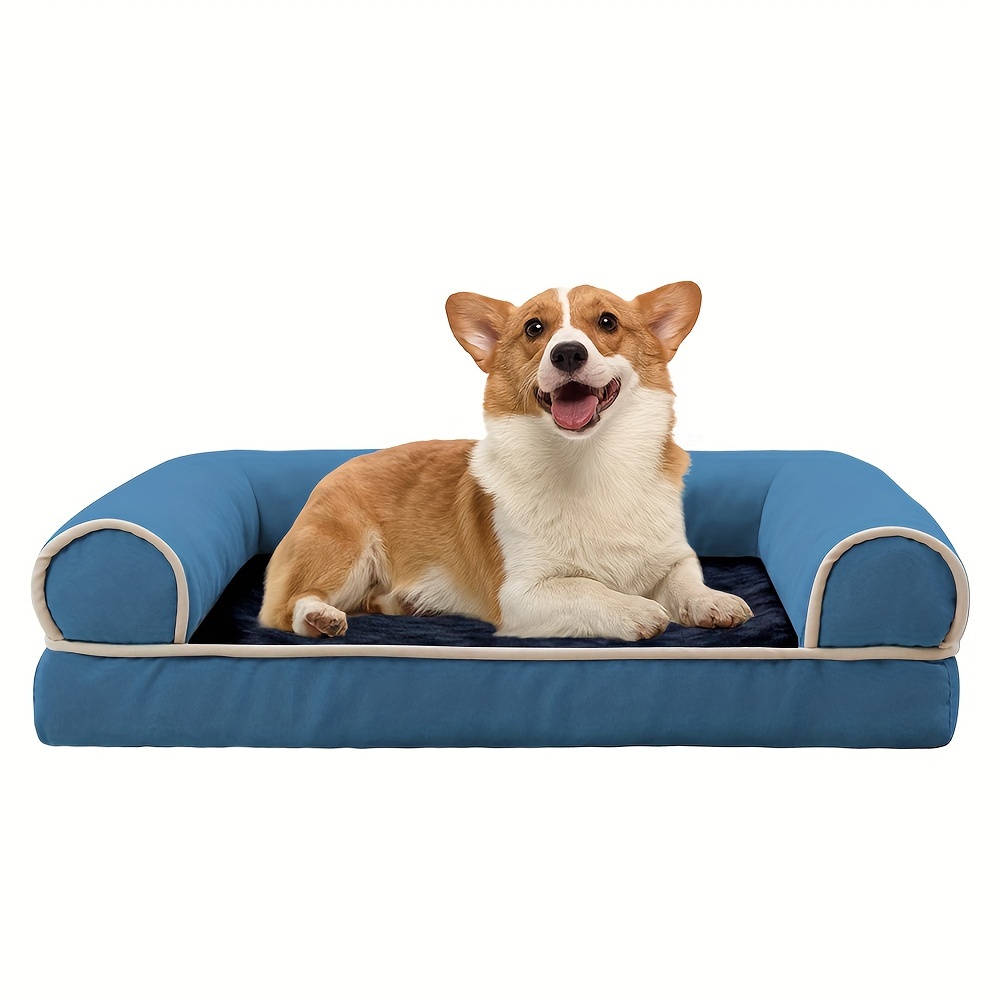 

Memory Foam Dog Bed Mat With Non-skid Bottom, Faux Suede Rectangle Sofa Pad For Small, Medium, Large Dogs - Washable Pet Crate Cushion With Supportive Bolster Sides For Comfort And Security