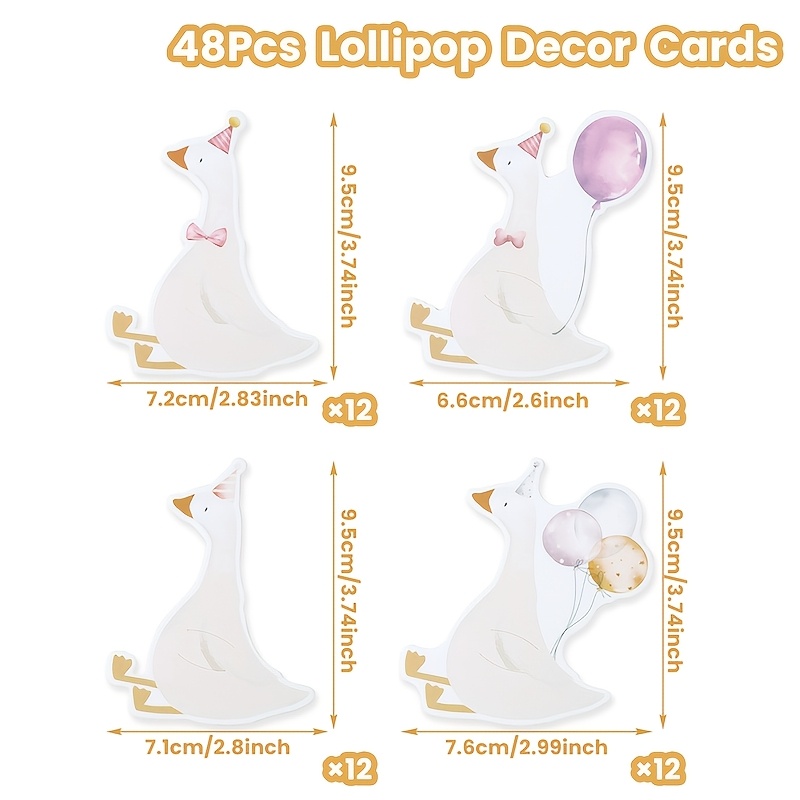TEMU 48pcs, Enclosure Cards, Silly Goose Theme Lollipop Decor Cards, With Hats Paper Lollipop Ornaments, Wedding Party Decoration, Birthday Party