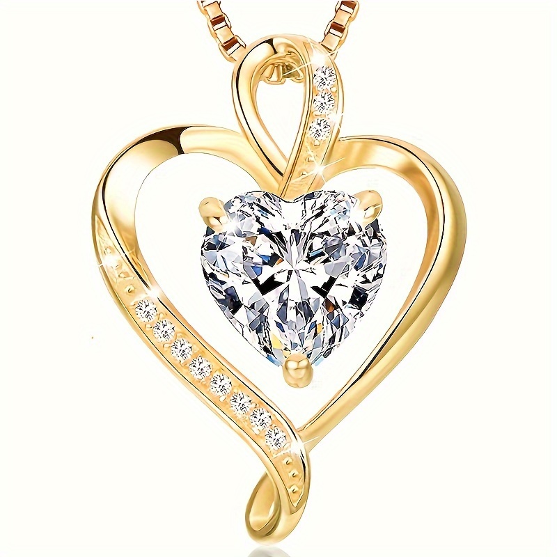 

Elegant Golden-tone Heart-shaped Pendant Necklace With Sparkling Cubic Zirconia - Simple Yet Sophisticated Jewelry For Women, Ideal For Engagements, Weddings, Valentine's Day & Casual Attire