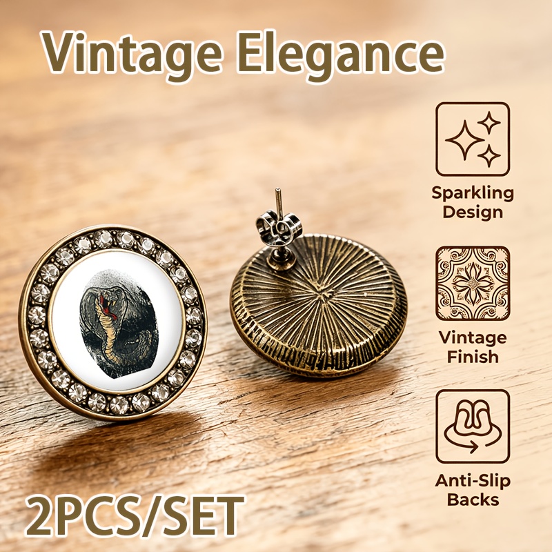 2pcs Transparent Glass Inlaid Snake Earrings Set