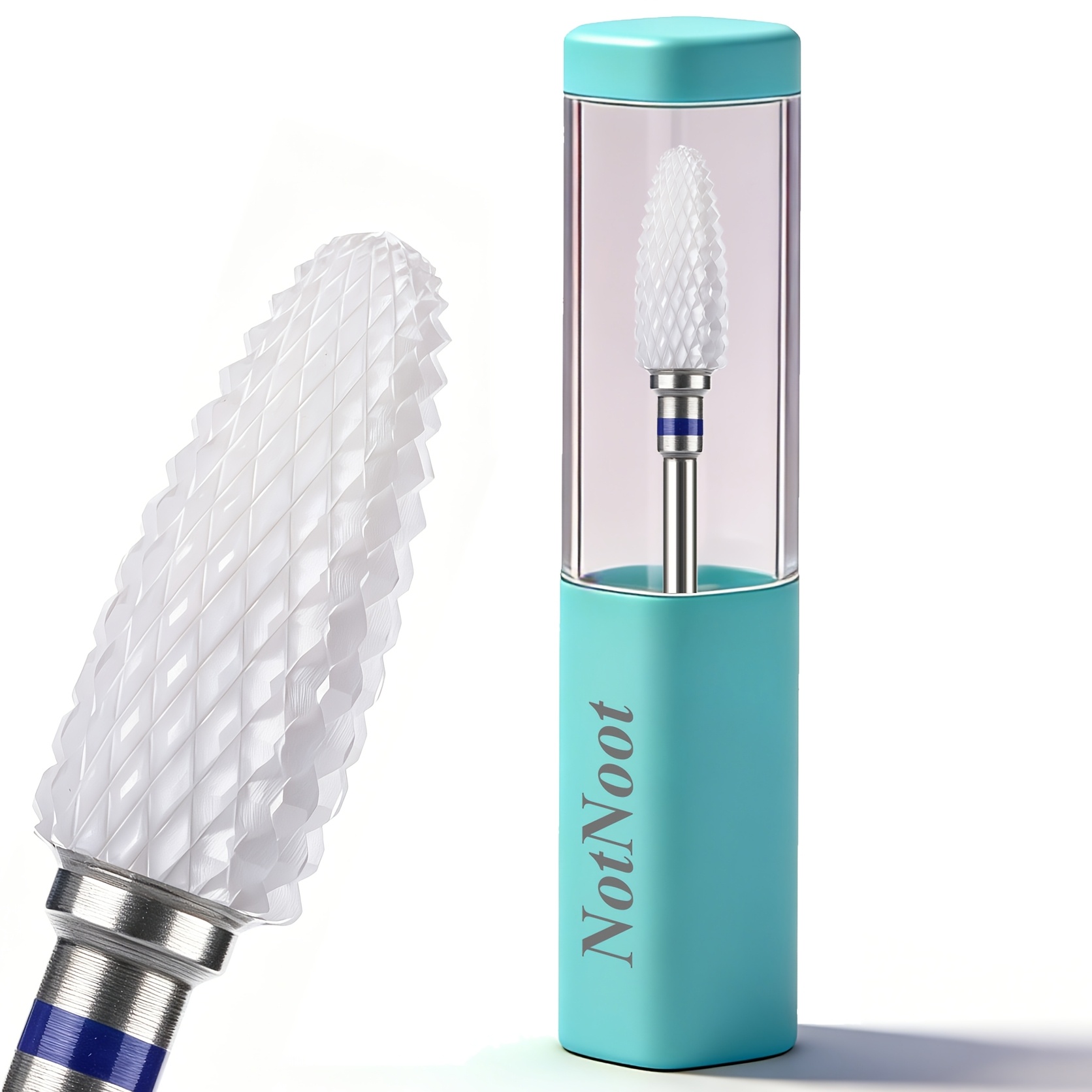 White Ceramic Cone-shaped Drill Bit For Nails, Designed For Removing Gel Polish, Featuring A Flame Style