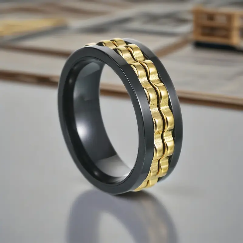 1pc mens 304 stainless steel rotating fidget ring punk gear chain spinner design anxiety relief jewelry for daily wear weddings parties festive events st patricks day easter carnival durable biker rock style gift party accessory polished festival Product details 0