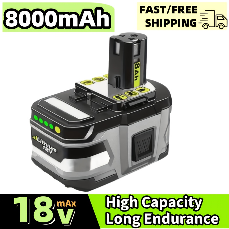 TEMU 1/2/4 Pack 8.0ah 18v Replacement Battery For Ryobi 18v Lithium Battery P105 P107 P108 P109 For Ryobi One+ Cordless Tool