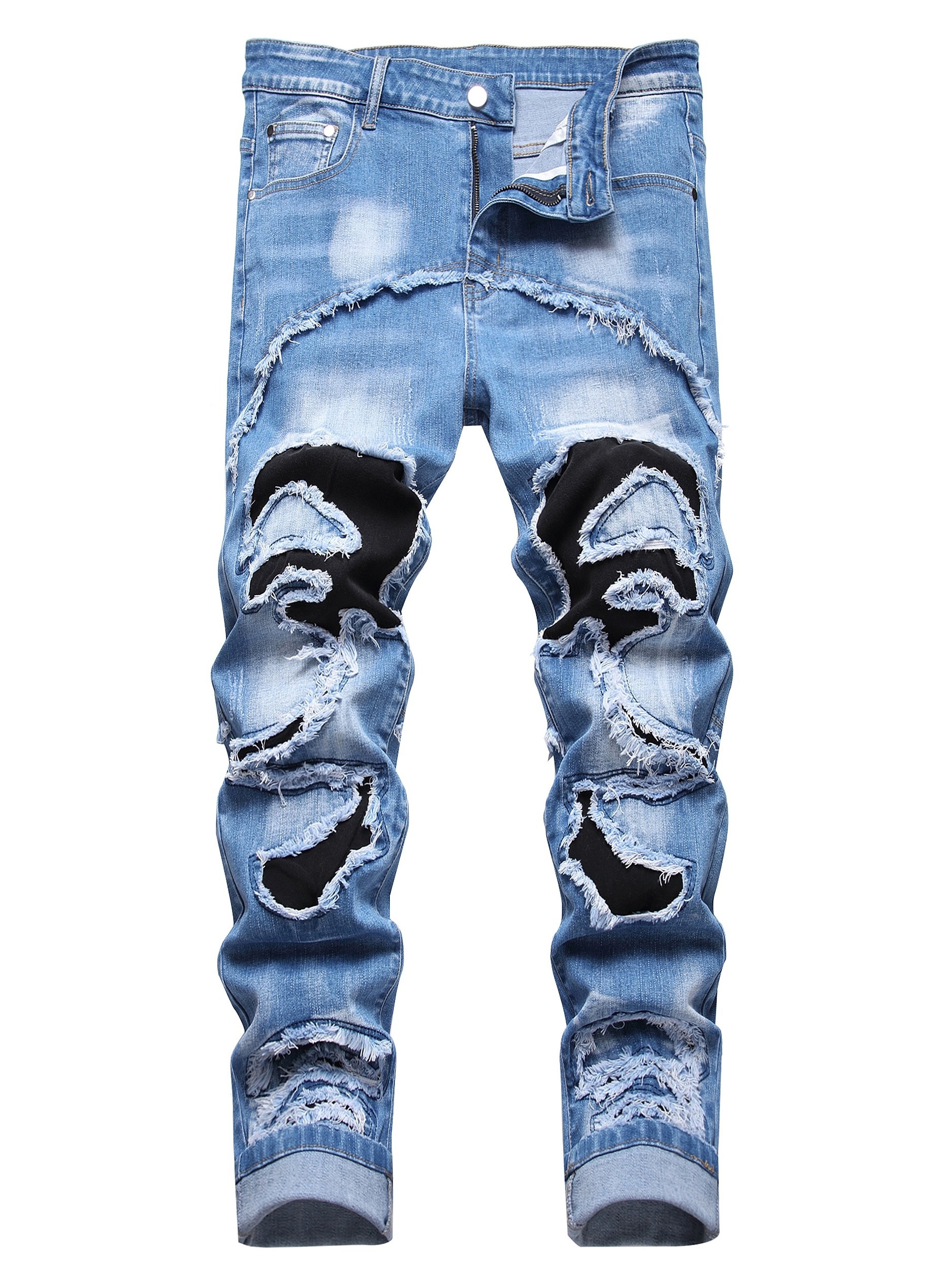 mens fit distressed skinny jeans ripped knee thigh Temu Germany
